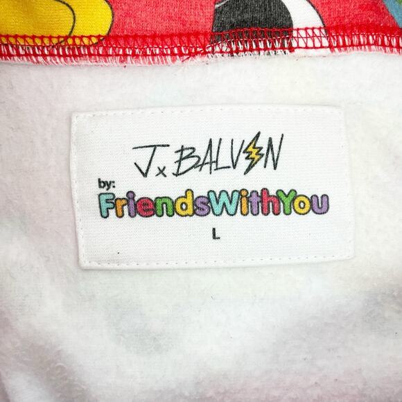 J Balvin Hoodie X Friends With You Size Large Red With Rainbows - Picture 5 of 7